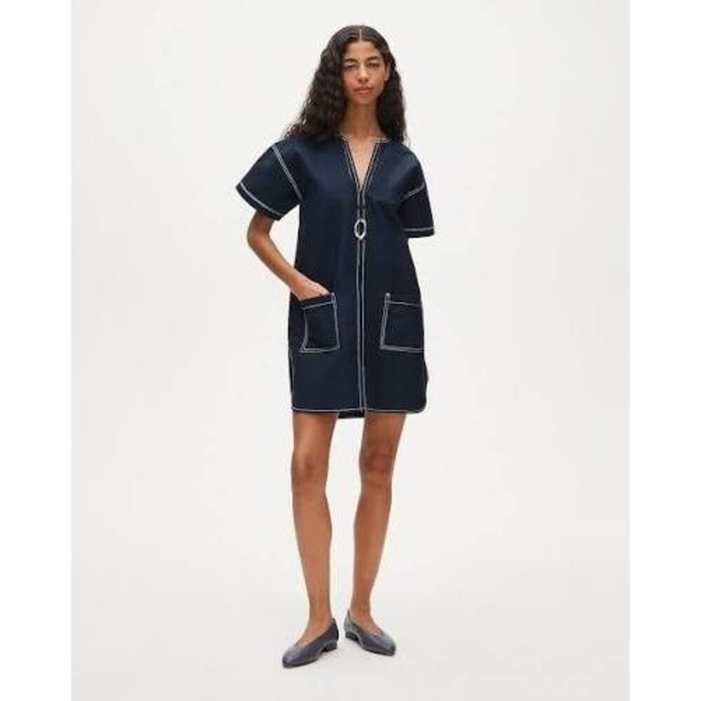 J.CREW Patch Pocket Pullover Dress In Structured Cotton Poplin S Blue NEW B88